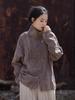 Women's Winter Tie-Dye Ramie Cotton Cardigan - Loose, Semi-High Collar Shirt in National Style.