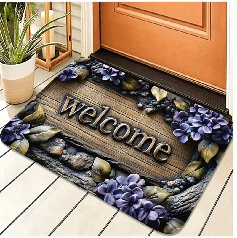Visuelle 3D-rutschfeste Fußmatte Eingangsbereich Willkommen Rutschfeste Matte Vintage Steinstruktur Teppich Perfekt für Haus- und Partydekorationen