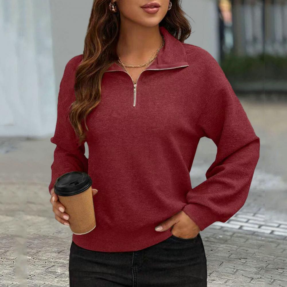 Damska jesienno-zimowa bluzka w jednolitym kolorze z klapami na zamek błyskawiczny pół plisy z długim rękawem luźny krój luźny pulower bluza Streetwear