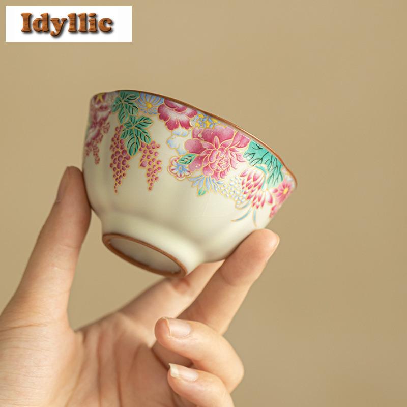 90ml Ru Kiln Lard Jelly Small Garden Teacup Creative Tea Bowl Single Cups Tea-tasting Personal Cup Chazhan Master Cups Drinkware
