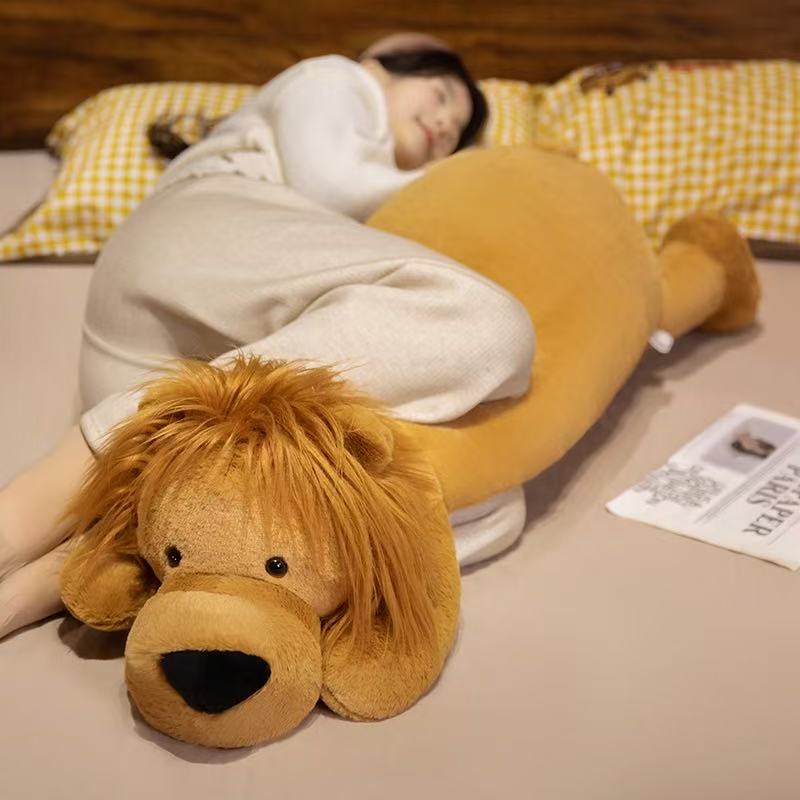Kawaii Lion Plush Toy Long Sleep Pillow Cute Soft Stuffed Lions Fluffy Doll Sofa Cushion Nap Sleeping Plushie for Birthday Gift