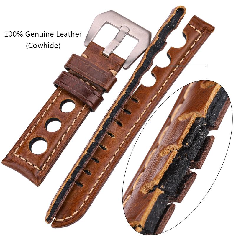Cowhide Watch Strap Bracelet Vintage Genuine Leather 20mm 22mm 24mm Watchband Women Men Fashion Watch Band Belt with Pin Buckle
