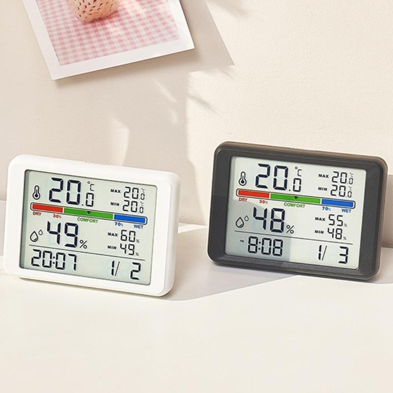 Magnetische Hänge-Digitaluhr mit Innenraumtemperatur- und Luftfeuchtigkeitsanzeige Großer LCD-Bildschirm für Schreibtisch, Wand, Kühlschrank