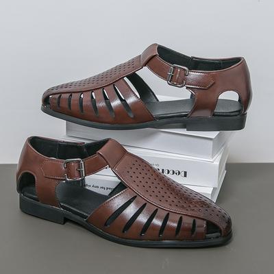 Sandalias de Cuero Casuales Huecas para Hombre con Estilo Antideslizantes Zapatos de Cuero para Negocios y Playa para Caminar Ocio Sandalias Planas de Verano para Hombre