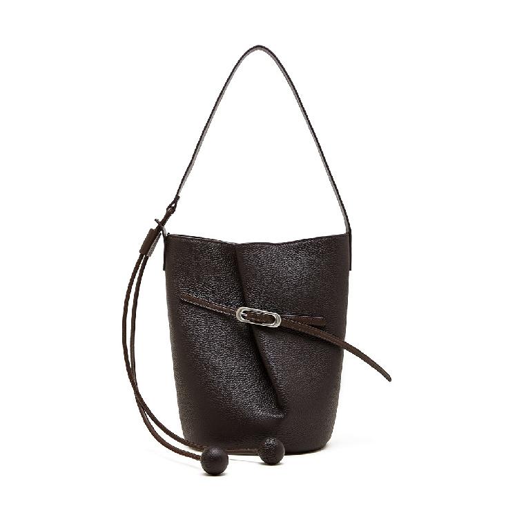 

Fashion Top Layer Cowhide Bucket Bag Niche Design Sense Simple Commuting Large Capacity Versatile Shoulder Bag Genuine Leather Women s Bag коричневий