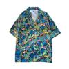 Unisex Vintage Hemdkragen Blumenhemd - Lockere Passform, Hongkong-Stil, Kurze Ärmel, Perfekt für Strand und Paare