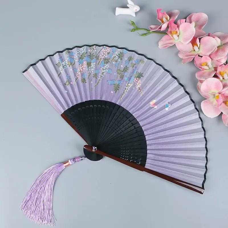 Vintage Chinese Style Portable Folding Fan Party Wedding Dance Hand Fans Summer Bamboo Craft Gift Room Decoration Ornaments New