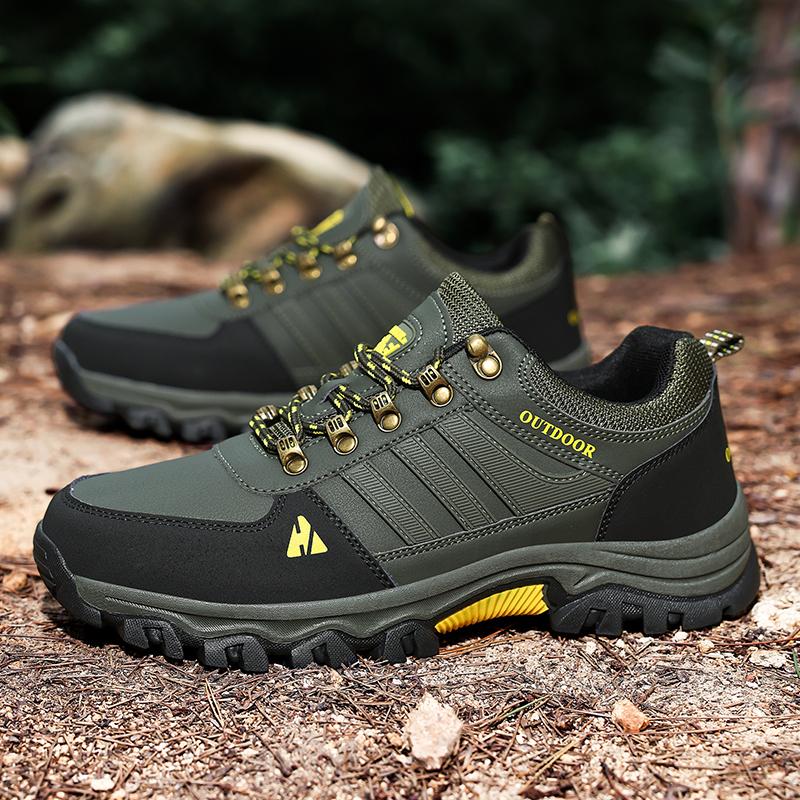 Men's Non-slip Casual Sneakers Outdoor Lace-up Low-top Hiking Shoes Wear-resistant Sole Daily Walk Camping Mountaineering Shoes