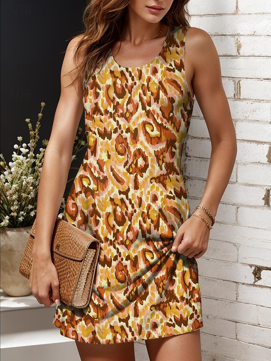 

Женское Мини-платье Платье А-силуэта Платье с открытыми плечами Отпуск Повседневное Графическое Геометрическое Абстрактное Без рукавов С круглым вырезом Лето S