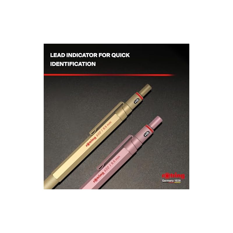 Rotring Mechanical Pencil Gold 600 2158796 0.5mm rOtring Mechanical Pencil High-Quality Writing Instrument Stationery German Made Drafting Pen
