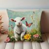 1pc Charming Lamb and Butterfly Floral Design Pillowcase, Soft and Comfortable Polyester Short Plush Fabric, Single-Sided Print, Pillow Insert Not Inc