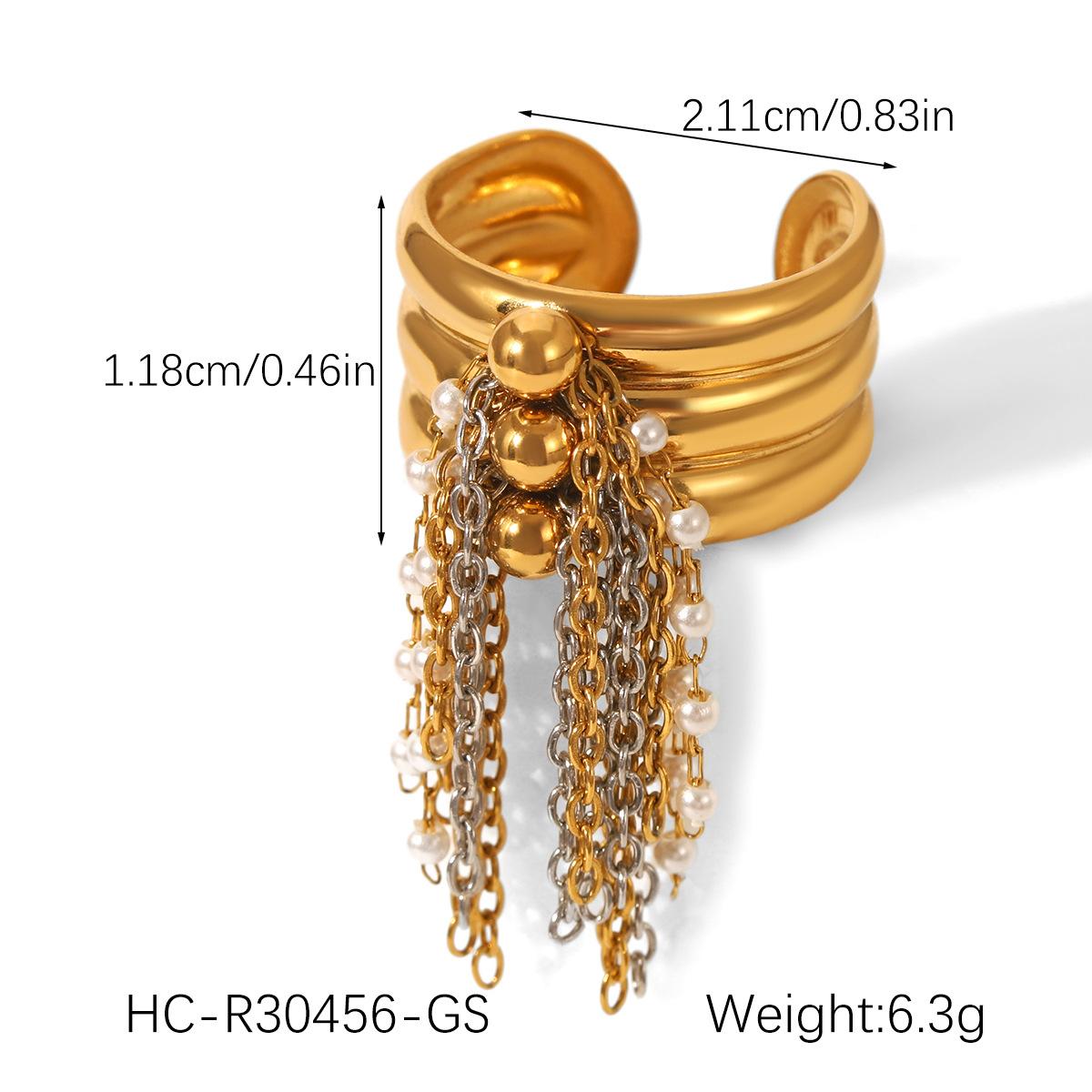 Евро-американский стиль Титановая сталь Кольцо 18K золото Нержавеющая сталь Жемчужная цепочка Кисточка Открытое кольцо для женщин