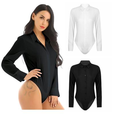 One-Piece Solid Color Bodysuit Shirts Office Lady Workwear Bodysuit Shirt Slim Shirt