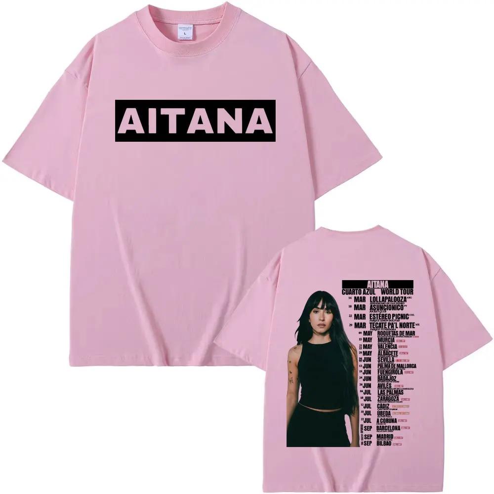 Aitana Cuarto Azul World Tour Portrait Dual-Sided Oversized T-Shirt Spanish Pop Singer Merch Fan Casual Streetwear Unisex Black T-shirt