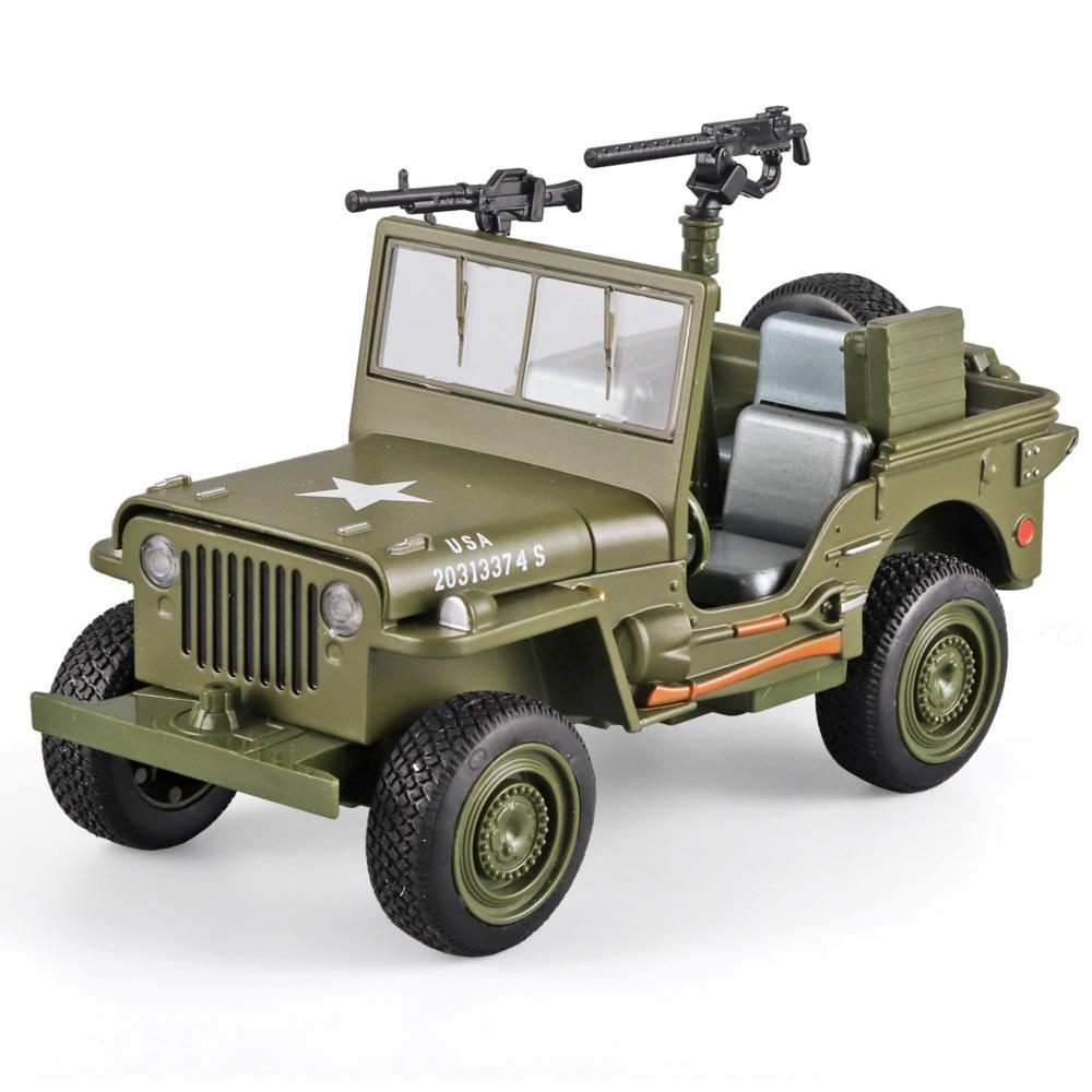 1:32 Willys Off-Road Military Alloy Model WWII Series with Lights, Sound & Opening Hood