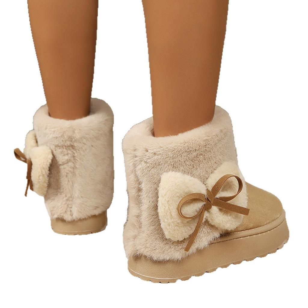 New cotton shoes autumn and winter warm thick-soled snow boots medium tube comfortable indoor and outdoor bow cotton shoes