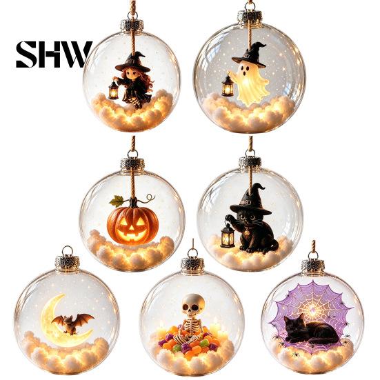 Halloween Hanging Decoration Glowing Sphere, Lighted Clear Ball Ornament, Cute Witch Seasonal Home Cat, LED for Indoor Mantel Party Decor Garden