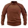 Men's Fleece Stand Collar Loose Fit Quarter Zip Pullover Sweatshirt, Solid Color Tactical Outdoor Warm Tops