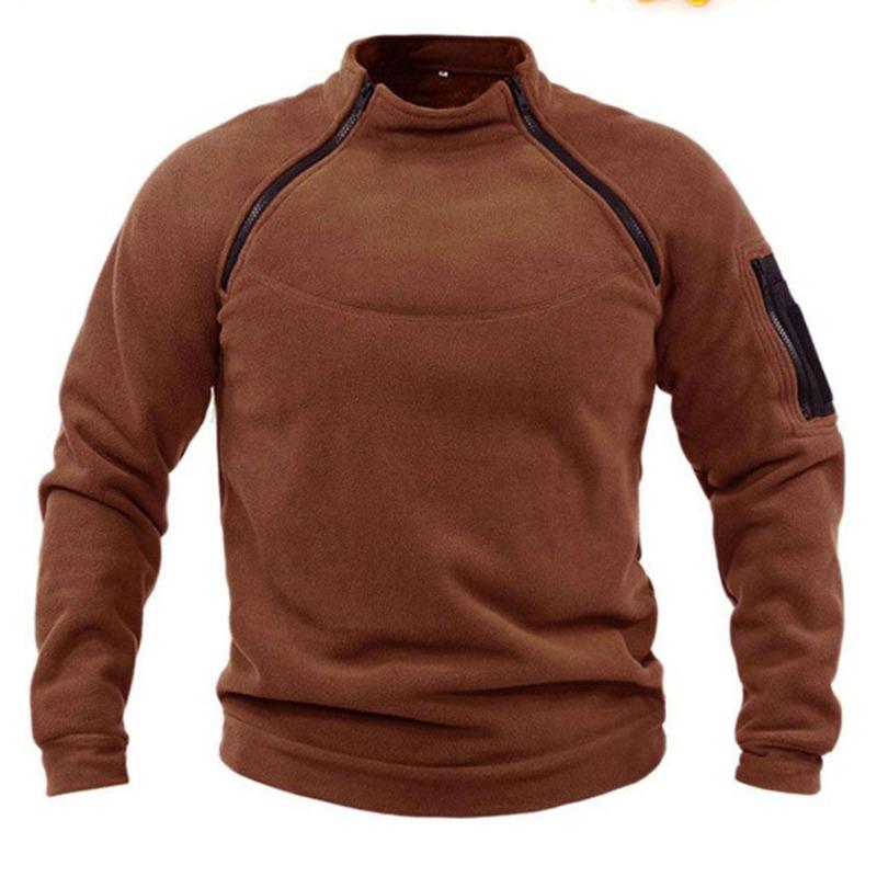 Men's Fleece Stand Collar Loose Fit Quarter Zip Pullover Sweatshirt, Solid Color Tactical Outdoor Warm Tops