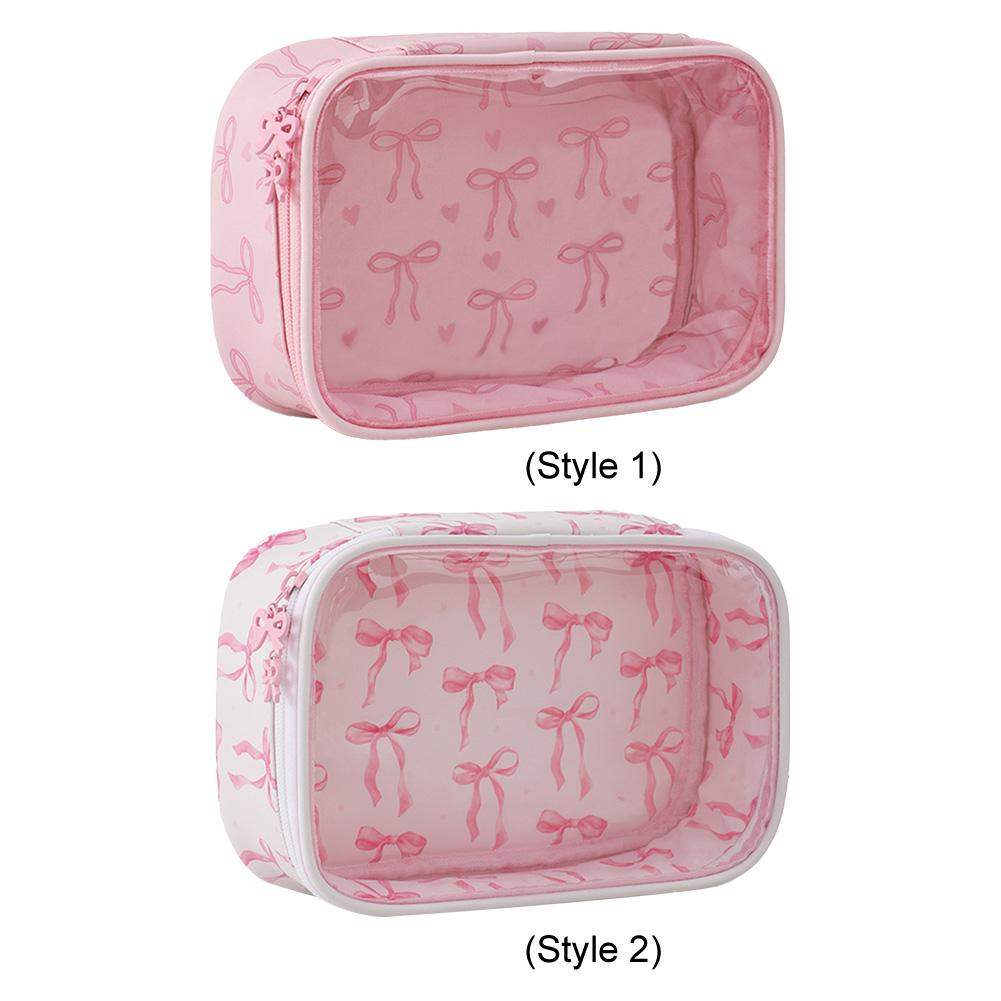 PVC Bow Transparent Cosmetic Bags for Women Toiletry Travel Pouch Zipper Make Up Pouch Travel Gifts