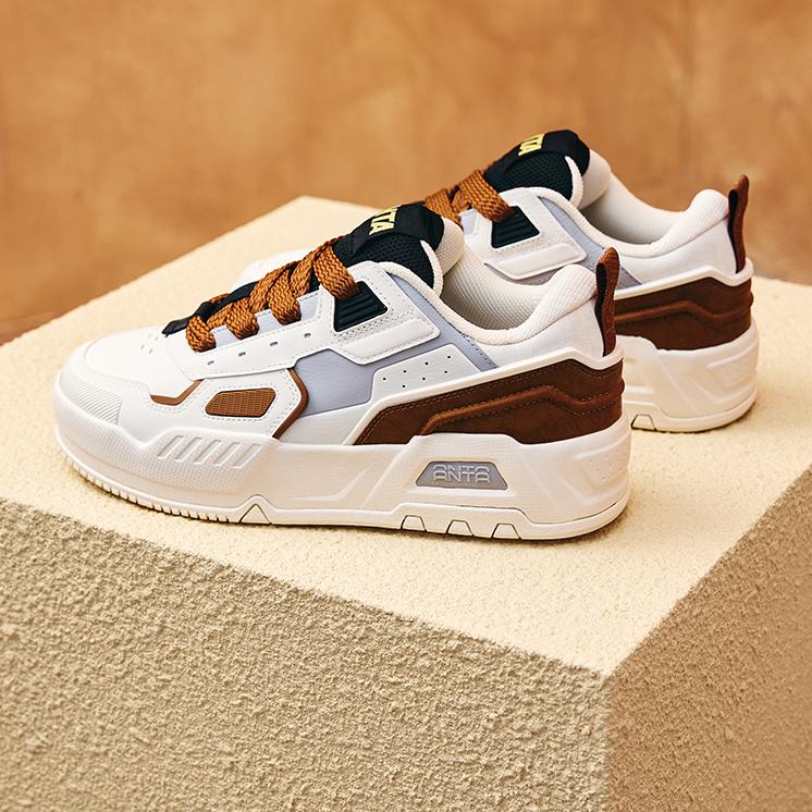 Anta Comfortable Versatile Durable Low-Top Skate Shoes Men Sneakers White Brown 112438028-4