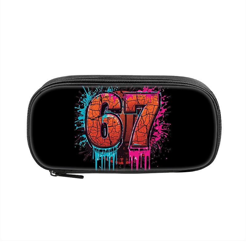 Six Seven Printed Pattern Nylon Pencil Case For Students With Compact Storage And Casual Style
