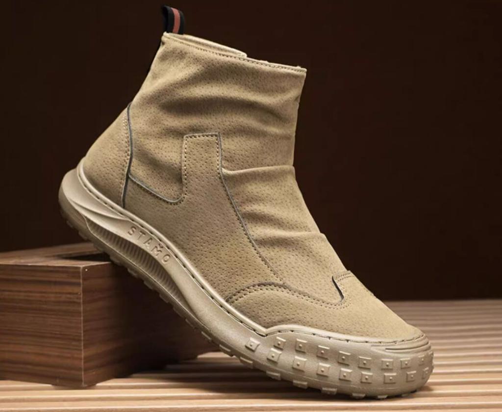 Men's Shoes Autumn High Top Leather Boots Zipper Thick Sole Anti Slip Motorcycle Boots Men's Boots