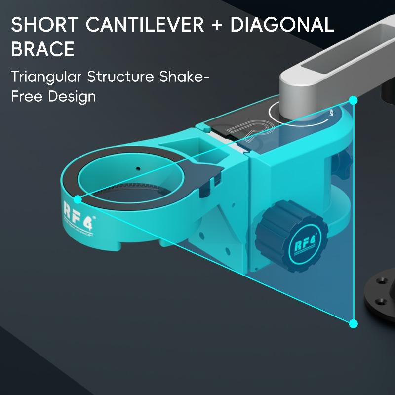RF4 RF-A6 2in1 Microscope Stand LED Circular Lamp Triangle Anti-shake Stabilization Bracket for Phone Maintenance Repair Tool