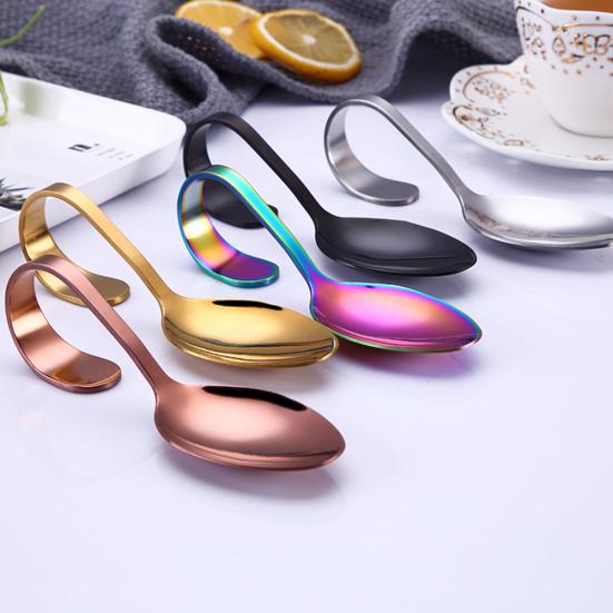 Edelstahl-Hotel-Buffet-Küchenlöffel mit gebogenem Griff, Dessert- und Suppenbesteck