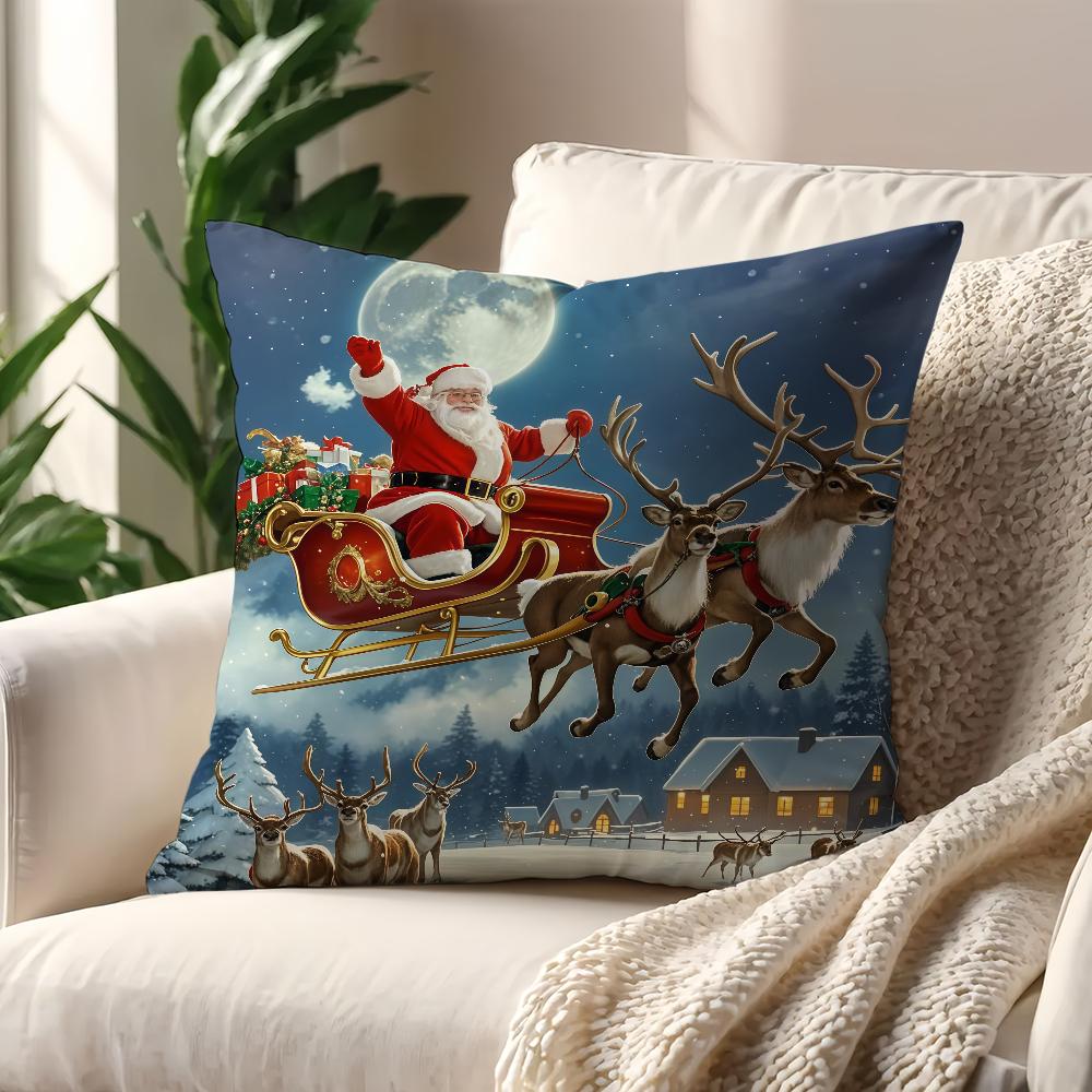 Merry Christmas Santa Claus Cushion Cover For Pillow Printing Sofa Decoration Home Car Room Coffee Shop Office Nordic Simplicity