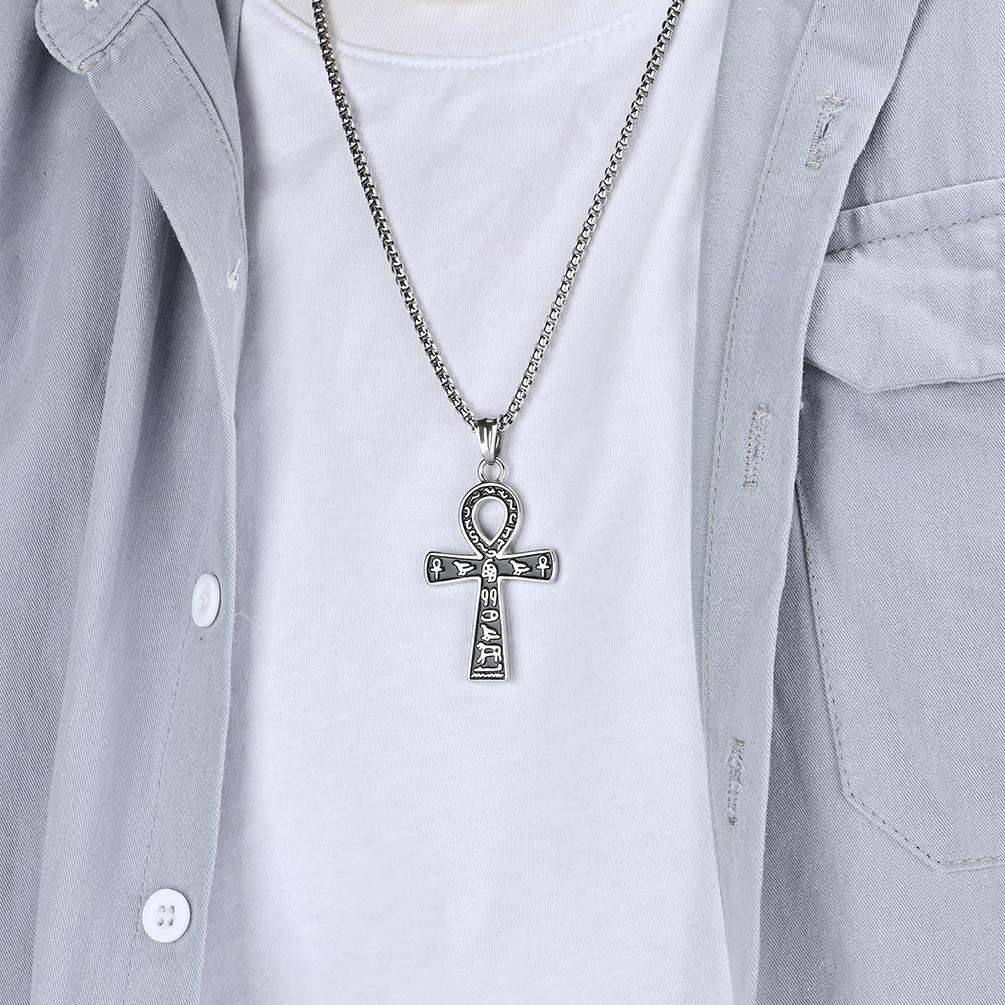 Ancient Egyptian Symbol Cross Titanium Steel Necklace Christmas Holiday Gift