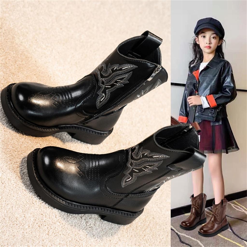 WUIWUIYU Western Short Boots for Boys and Easy to Walk Birthday Size 20cm Kids' Boots, Girls, Water-Repellent, in, Flexible, Fall/Winter Shoes,