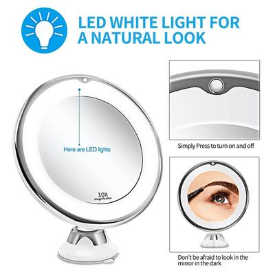 LED Zrcadlo na přísavku 10x Zvětšovací zrcadlo do koupelny LED Zrcadlo na líčení