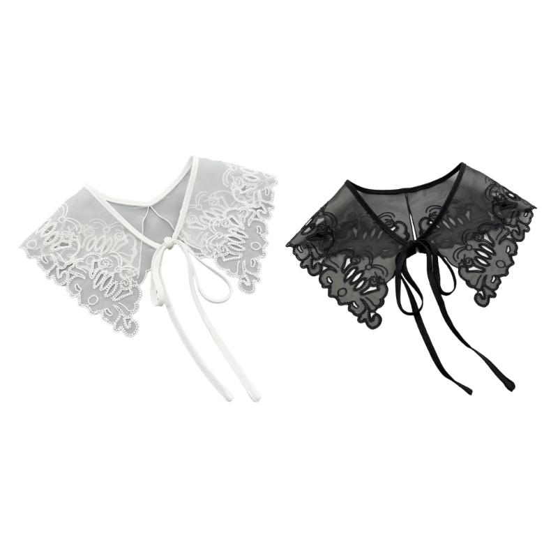 Elegant Detachable Lace Collar Spread Lapel Floral Design Decorative Accessory for Dresses and Blouses