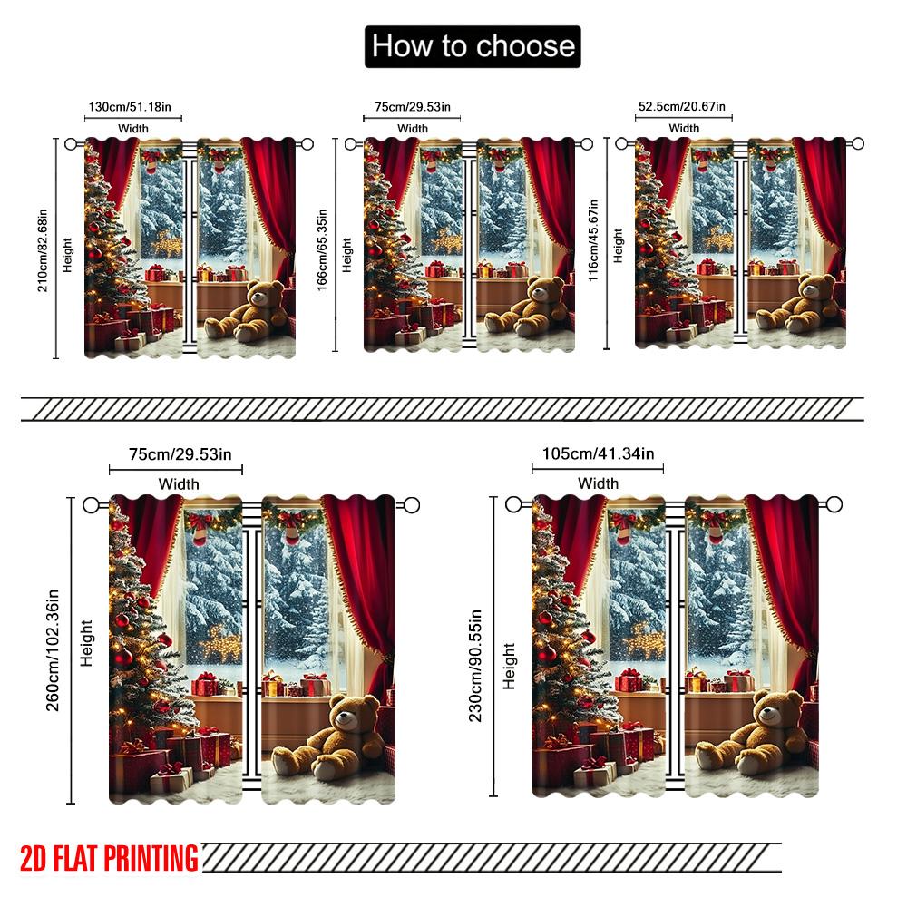 2pcs 2D Flat Printing Merry Christmas Popular Window Curtains Christmas On Machine Washable Polyester Without Electricity Family