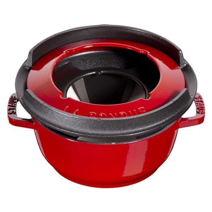 Service à Fondue - STAUB - 16 cm - Fonte - Cerise - Inclus 4 fourchettes et brûleur