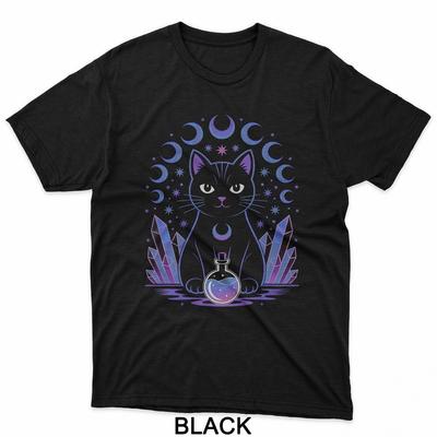 Mystical Black Cat Moon Phases Goth T-Shirt