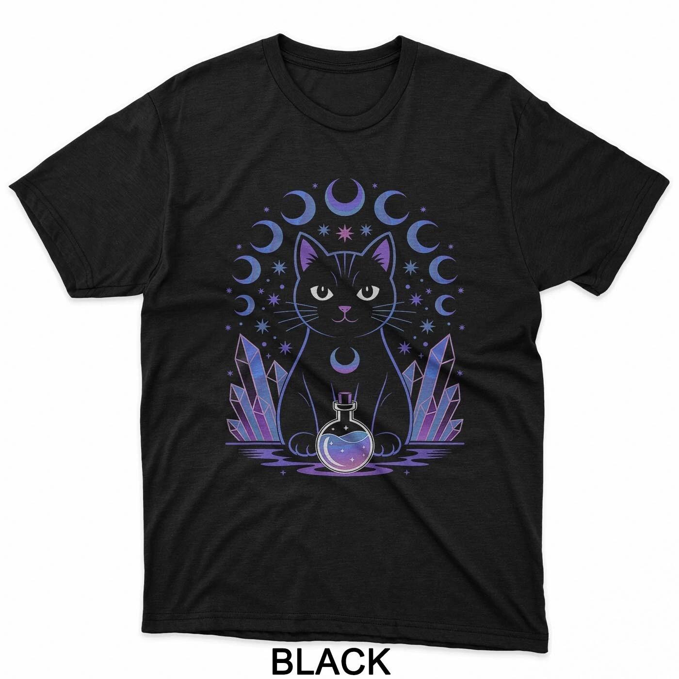 Мистический Черный Кот Фазы Луны Готическая Футболка 3XL