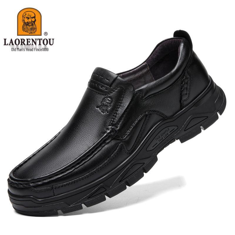Men s Genuine Leather Slip-On Shoes: Comfortable, Breathable, Round Toe Casual Shoes for Middle-Aged and Elderly Men. 46 чёрный