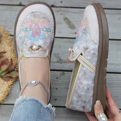 Chaussures pour femmes brodées Batik, Sandales d'été à semelles souples antidérapantes, Chaussures décontractées pour femmes, Chaussures de marche