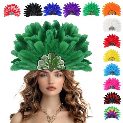 Carnival Sequin Crown Feather Headpieces Feather Headdress Mardi Gras Accessories 1920s Flapper Halloween Headband for Women