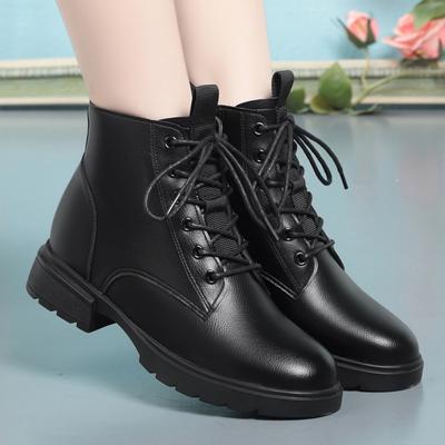 Fashion Women Winter 2024 Lace Up Zipper Thick Sole Short Boots Round Toe Solid Plush Warm Non-slip Low-heeled Fashion Naked Boots