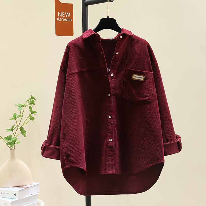 Long-sleeved Shirt Women Winter Thickened Loose Casual Medium-length Solid Color Button Cardigan Shirt