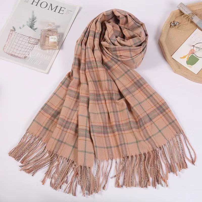 Autumn And Winter Simple Women'S Plaid Scarf Shawl European And American Thick Warm Long Imitation Cashmere Scarf
