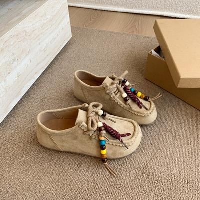 Retro Beaded Flat Bottom Women's New Comfortable and Light Lazy One-pedal Casual Kangaroo Shoes