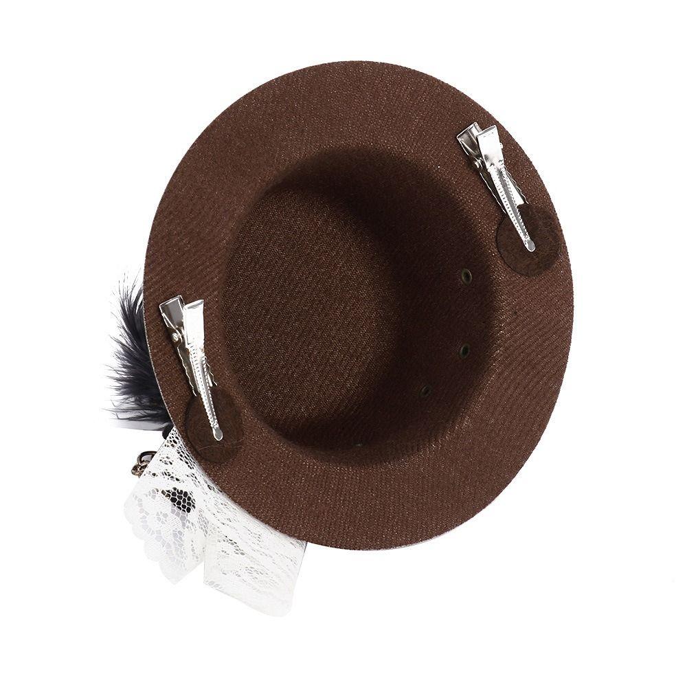 Gears Feather Halloween Top Hat Vintage Goth Headwear Hat Headpiece Role Playing Hat  Headgear