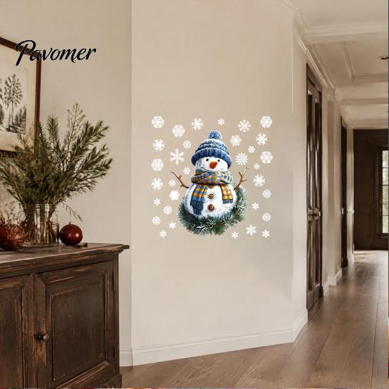 Removable Wall Stickers for Renters Christmas Santa Claus/Snowman Static Glass Stickers, Windows Clings, PVC Waterproof Scratch Resistant Home