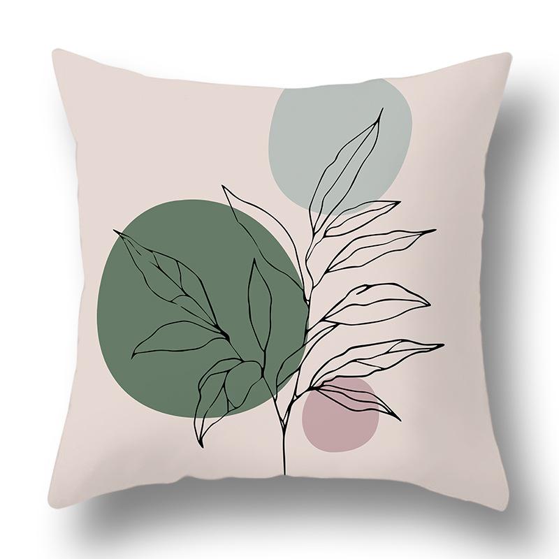 Nordic Abstract Green Geometric Pillowcase Flower Print Home Petal Velvet Pillow Cushion Cover