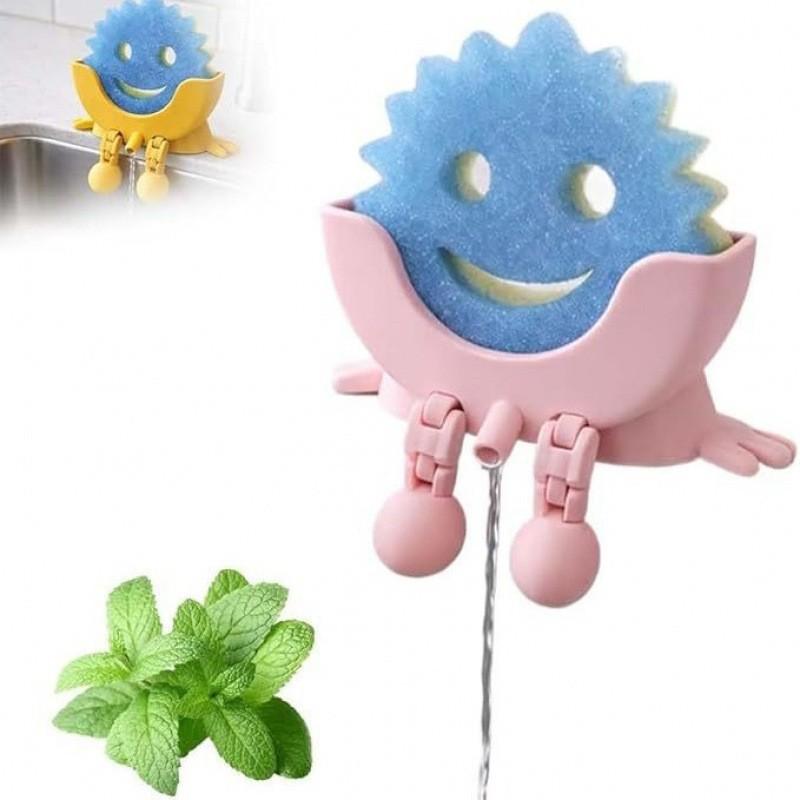 2026 New Creative Smiley Face Sponge Holder – 3D Printed with Drainage Holes & Support Legs,Kitchen Sink Countertop Storage Rack