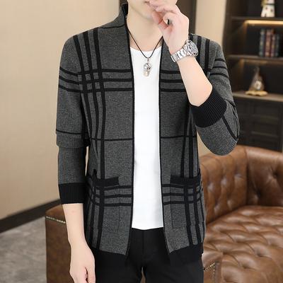 Hete Verkoop, Heren Trui met Lange Mouwen Gebreide Cardigan Ruitjes Jeugd Mode Casual Trui Jas